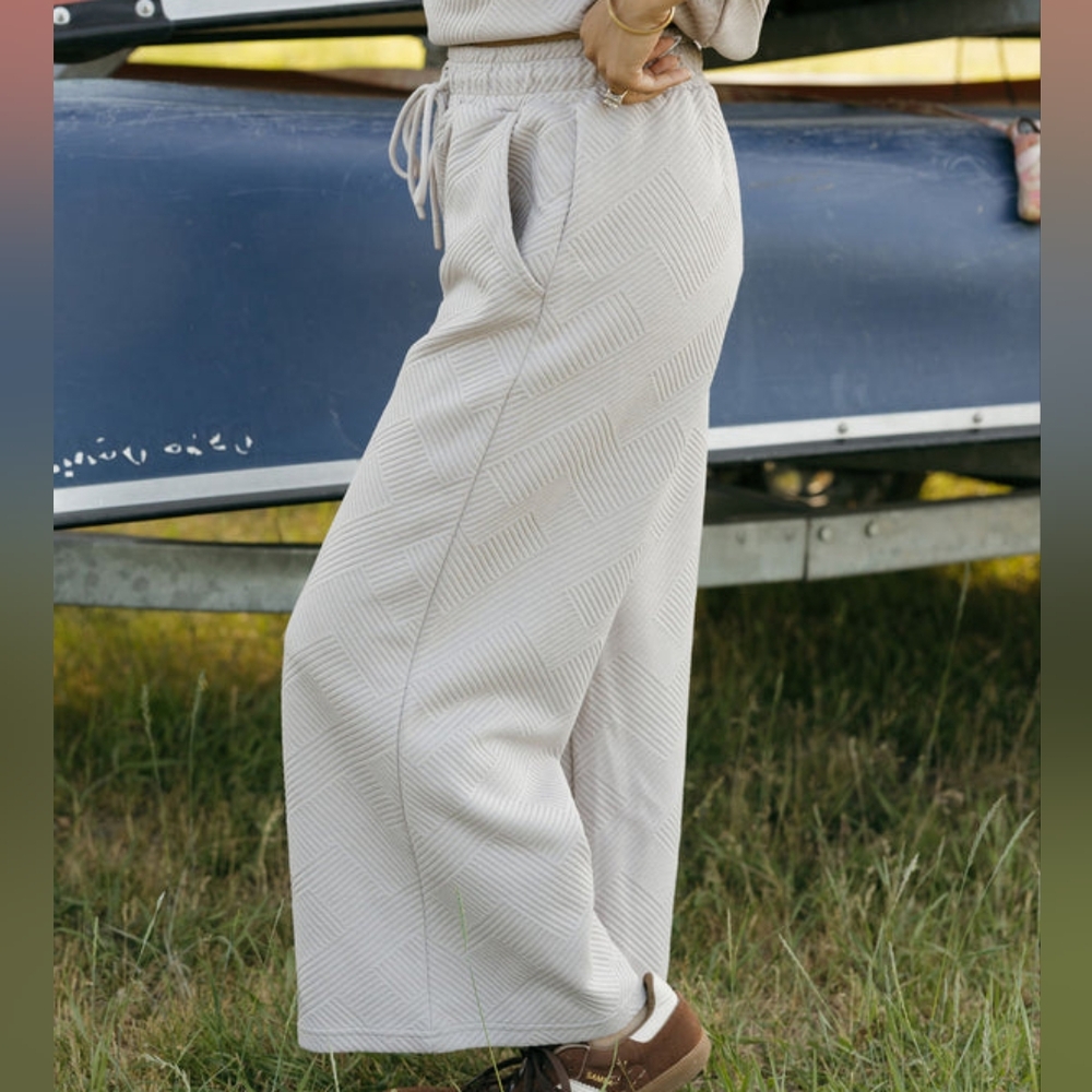 Wide Leg Textured Pants Oatmeal NWT - Picture 5 of 8
